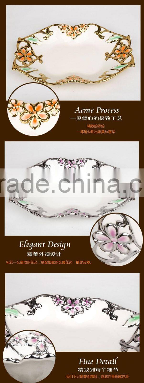Wholesale golden electroplating fruit departed plate,ceramic plate wholesale in stock