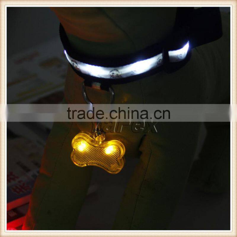 PET LED SAFETY FLASHING COLLAR LIGHT RED BONE SHAPED BRIGHT DOG CAT NIGHT HI VIZ