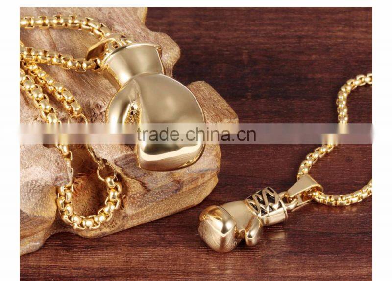 2017 Trending Fashion Stainless Steel Glove Boxing Gold Plated Men's Pendant Necklace