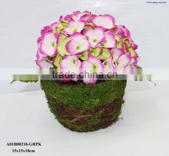 artificial hydrangeas with rattan pot