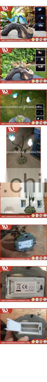 Art Work Resin Craft Two Birds Metal Tree Garden Solar Motion Sensor Light