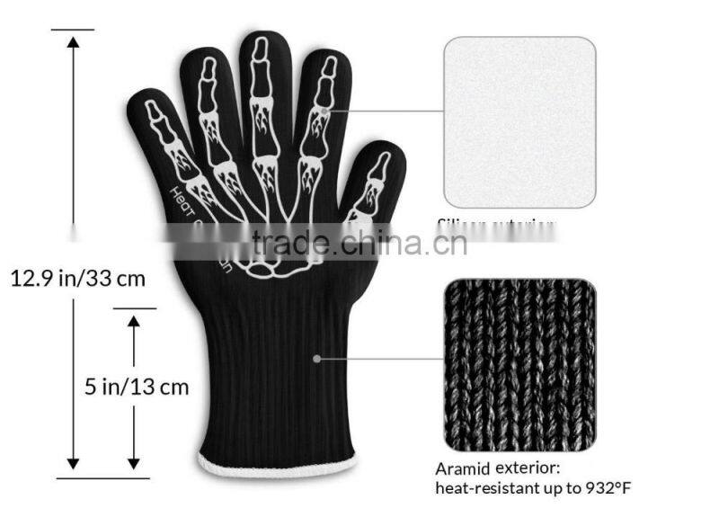 14'' Long Extrem Heat Resistant Oven Gloves with Skeleton Design As Halloween Gift Best Halloween Gloves