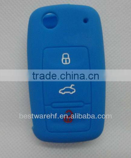 3 buttons Yellow Color silicone car key jackets for VW Polo Golf
