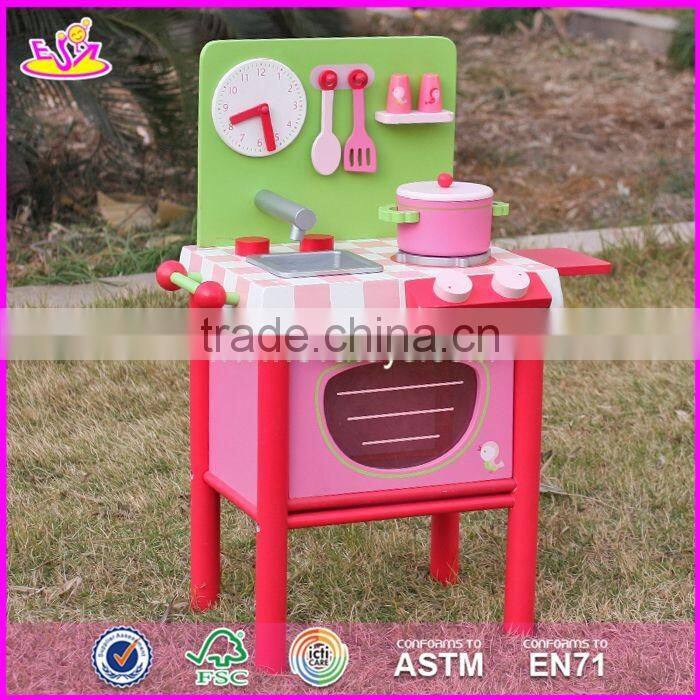 2017 new design mini pink wooden girls play kitchen W10C269