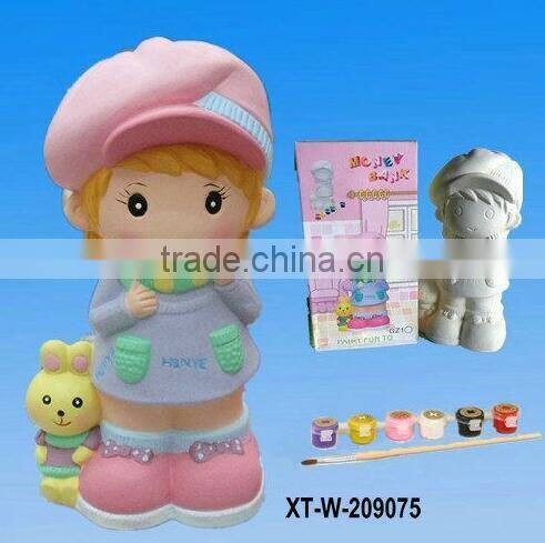 Children DIY Cute Girl Ceramic Money Box for Home Decor