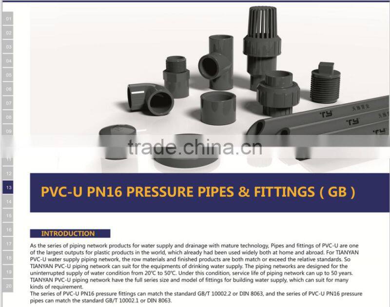 HIGH QUANLITY UNION OF PVC GB INDUSTRIAL PRESSURE PIPES & FITTINGS FOR WATER SUPPLY