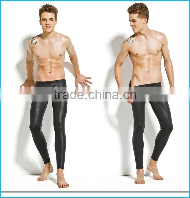 New Products 2016 Innovative Heated Thermal Underear Faux Leather Long John Tight Pants Men