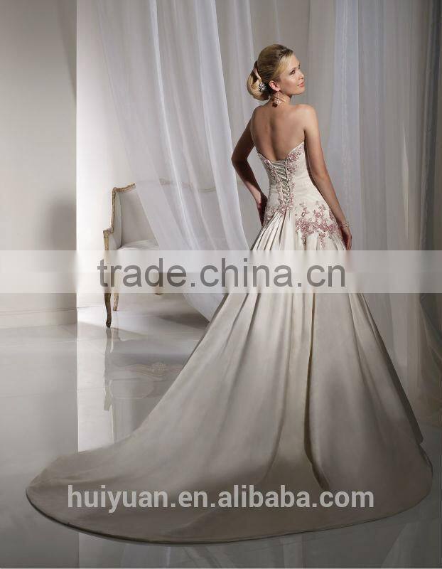 ivory strapless wedding dress with red flowers embroidery