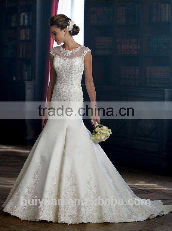 White round neck sleeveless embroidery designs for wedding dress