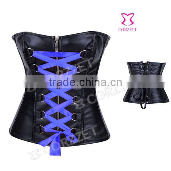 High Quality Girls Zipper Leather Corset Bustier Tops Various Colors