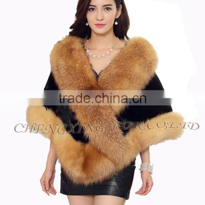 CX-B-M-05D Real Fox Fur Trimmed Fashion Evening Mink Fur Wrap Cape