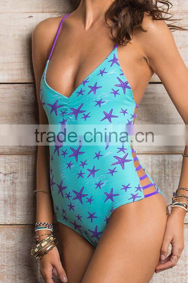 ladies sea star print one-piece swimwear