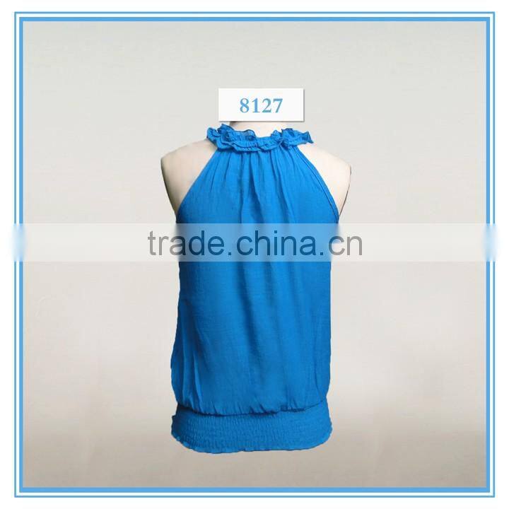 Ladies casual sleeveless fashion blouse front neck design top