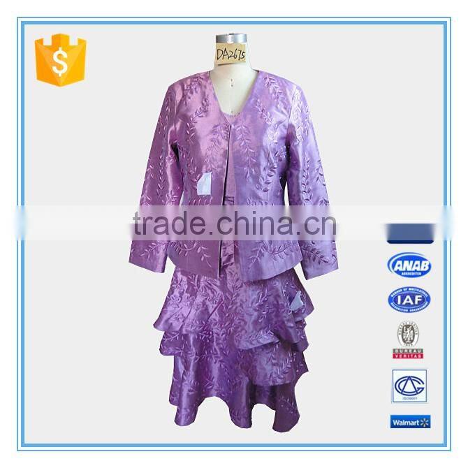 Fashion Business Suit 3/4 Sleeve Bolero+Dress Suit Flare Embroidery Skirt Sweep