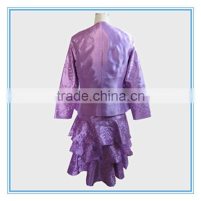 Fashion Business Suit 3/4 Sleeve Bolero+Dress Suit Flare Embroidery Skirt Sweep