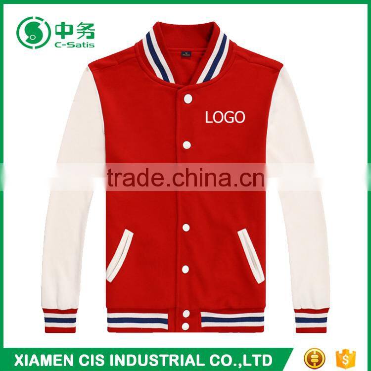 Wholesale Custom Logo Korean Fashion Red and White College Unisex Plain Varsity Jacket