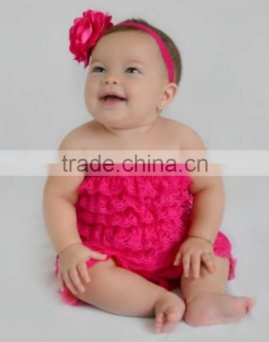 2014 New style!wholesale kids hot pink lace romper for toddlers RO011