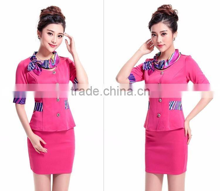 2016 Juqian Fashion design custom colours airline stewardess uniform
