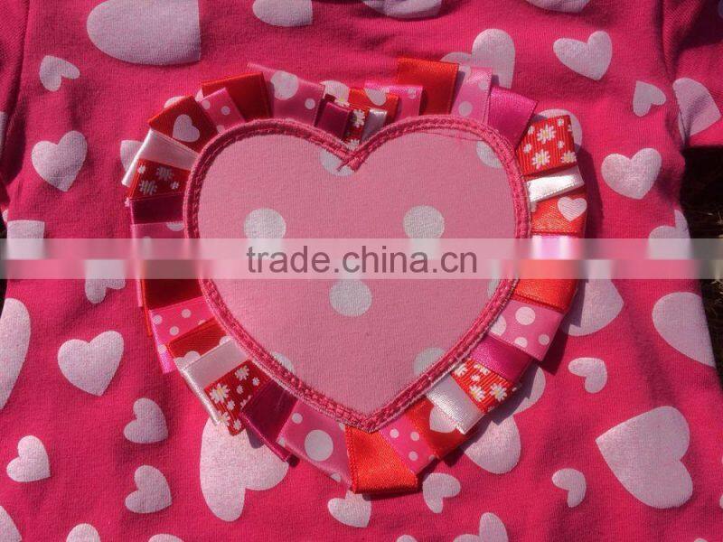 2015 new baby girls ribbon heart hot pink valentine dress