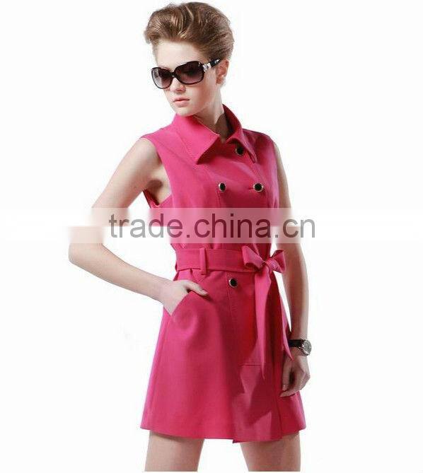 Plain Color Woman Sleeveless Dress with Belt