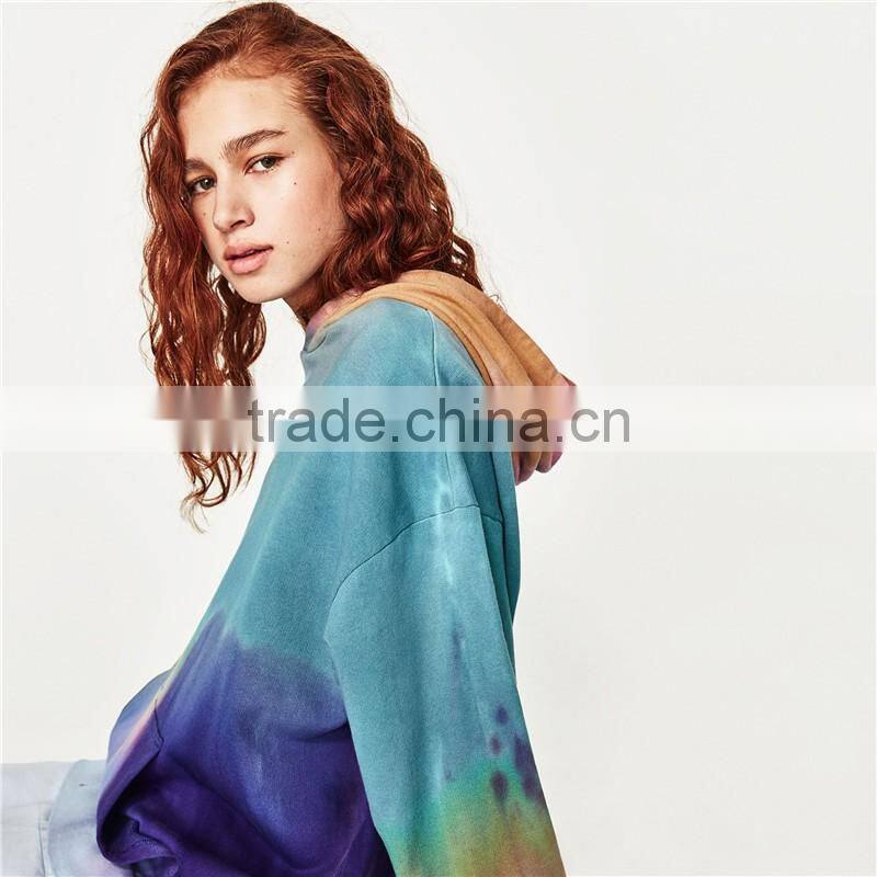 2017 OEM Spring Round Neck and Long Sleeves Oversized Tie-dye Sweat Hoodie