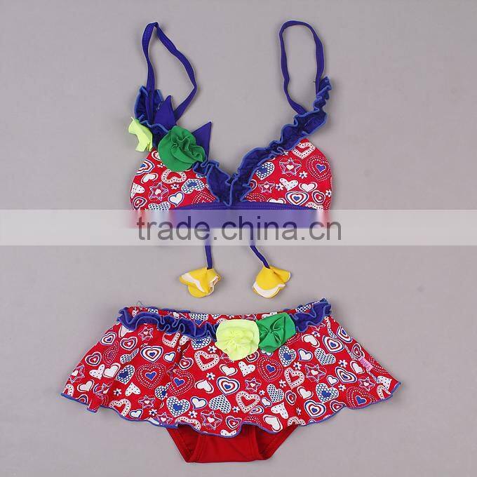 2016 Summer New Arrival Children Swimwear For Girls Colorful Polyester And Lycra Heart Printed Bathing Suits Girls SR40417-1
