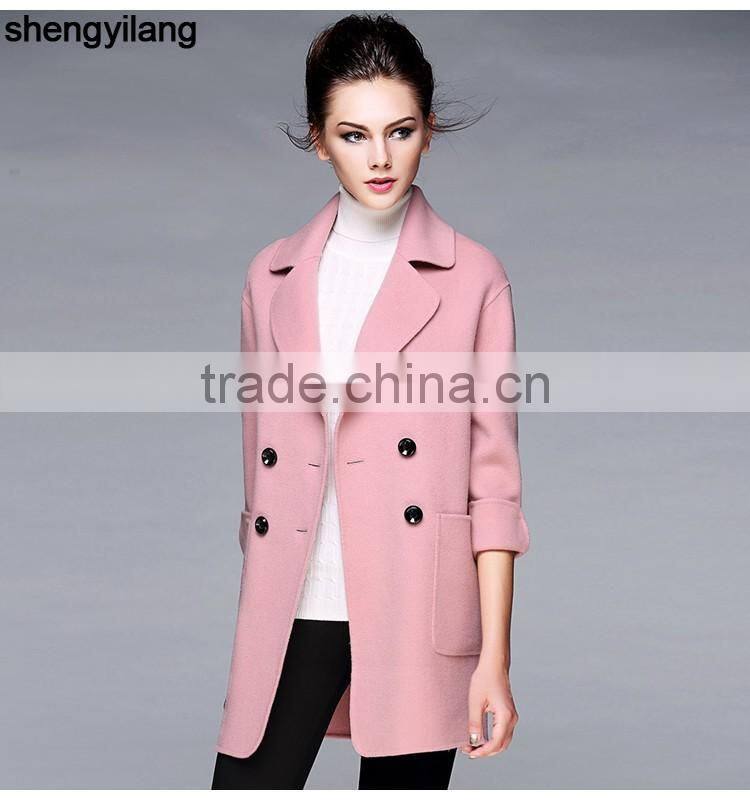 ladies 3/4 sleeves double-breasted wool thin fabric coat