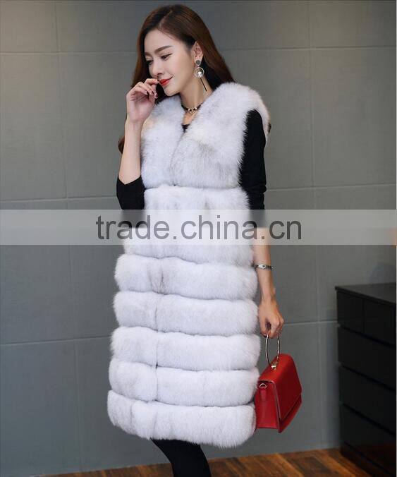 Fashion Girl Waistcoat Fox Fur Gilet with Hood Fake Fur Vest Women
