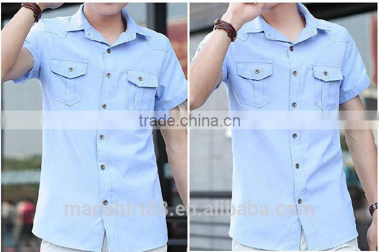 designer short sleeve thick cotton slim fit casual shirt