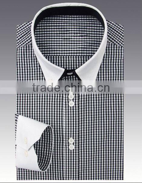 100% cotton yarn dye new trendy contrast collar slim classic business design men's yarn dye checked long sleeve dress shirt