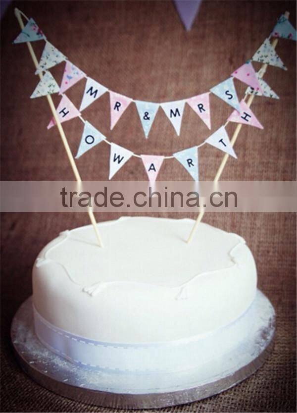 Shabby Chic Fabric Cake Bunting Cake Topper for Birthday/wedding/christening