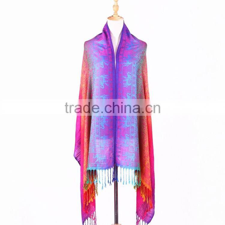 High quality rainbow hajib paisley jacquard pashmina scarf shawl