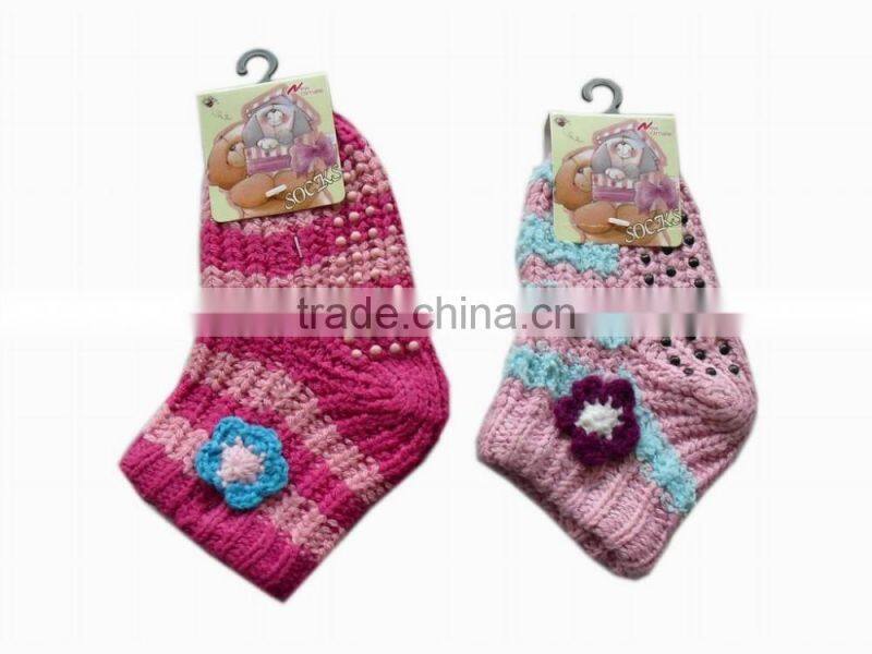 anti-slip striped Knitted warm cute floor socks with flower