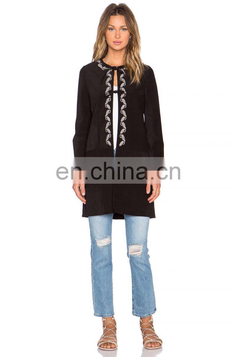 Embroidered Detail Along the Neckline Turkish Women Coat