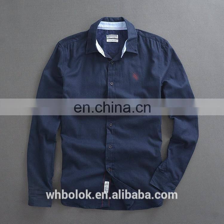 Men's custom slim fit shirt yarn dyed 100% cotton dark blue men shirt