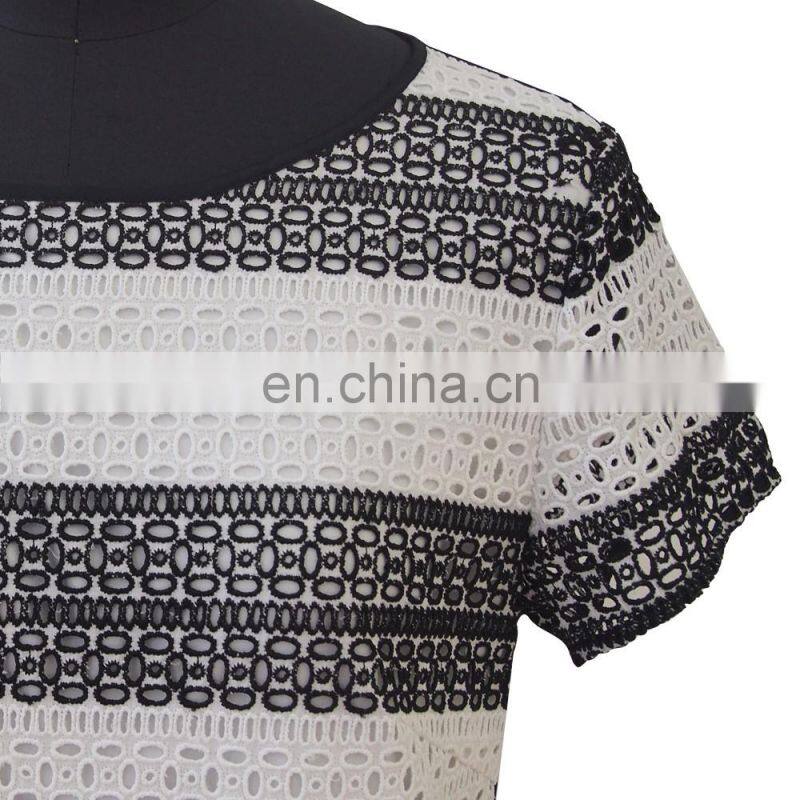 2016 Latest fashion Black and White Embroidery Lace Ladies dress