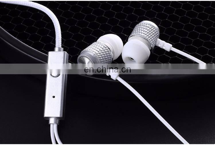 2017 gray Super bass metal braided earphone headset earpiece with mic
