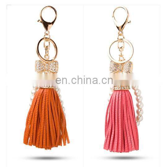 Low price woman hangbag charms keychainmulti color PU Leather Keychain Tassel Key Chain