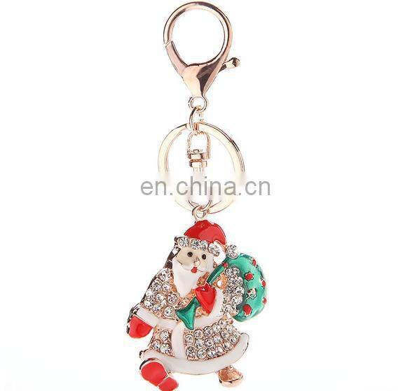 promotion christmas keychain Rhinestone Metal alloy santa claus Keychain
