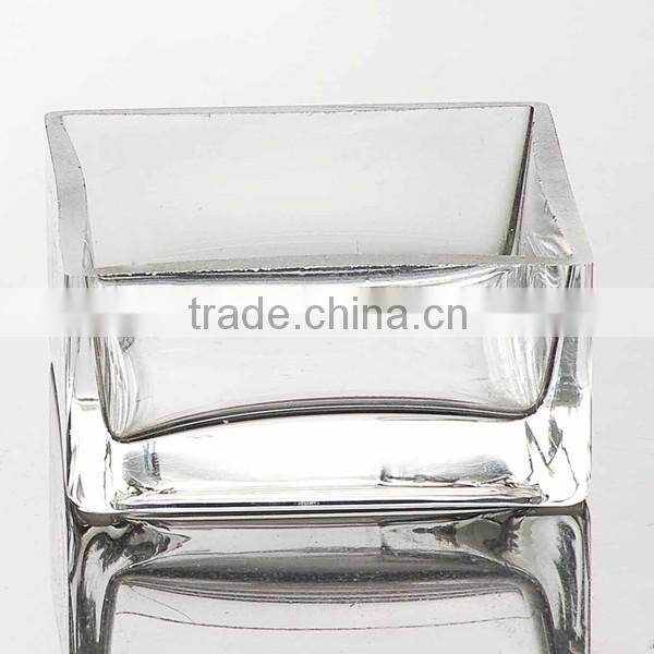 Hand made clear thick wall and bottom square glass candle holder