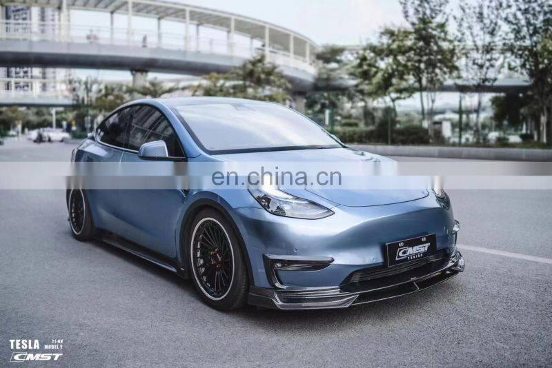 Runde Carbon Fiber Material For Tesla Model Y CMST Style Body Kit Hood Front Lip Side Skirts Rear Lip Spoiler
