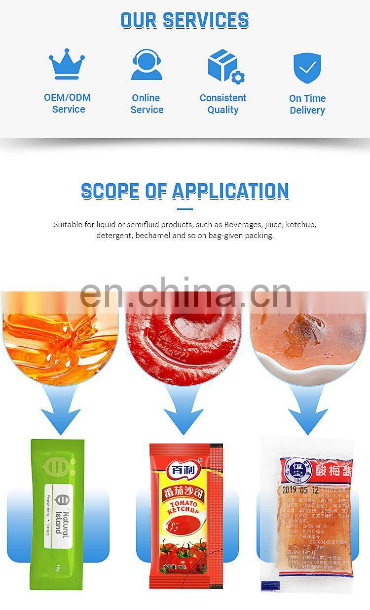 Liquid Paste Forming Filling Vertical 3 Side Bag Sealing Mayonnaise Mustard Sauce Ketchup Sachet Seal Packaging Machine