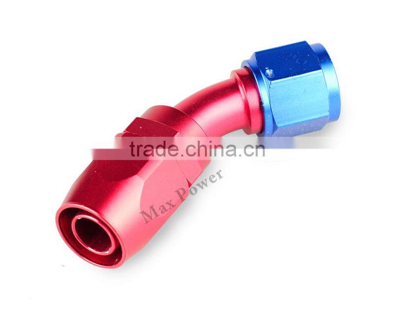 Aluminum oil cooler fitting 45 degree resuable fuel line hose end fitting adaptor blue and red 40-045-08