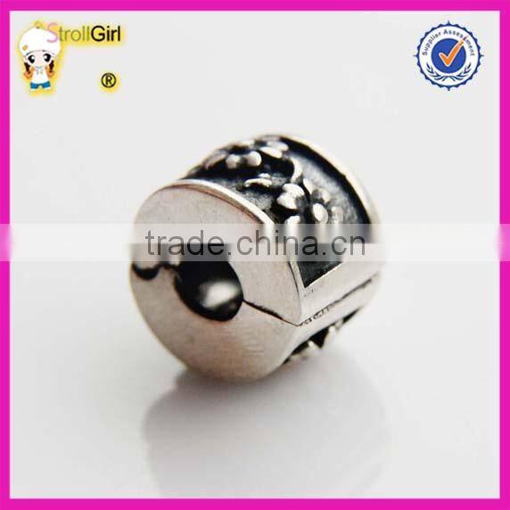 Heart Charm with clear stone 925 sterling silver Clasp stopper Beads