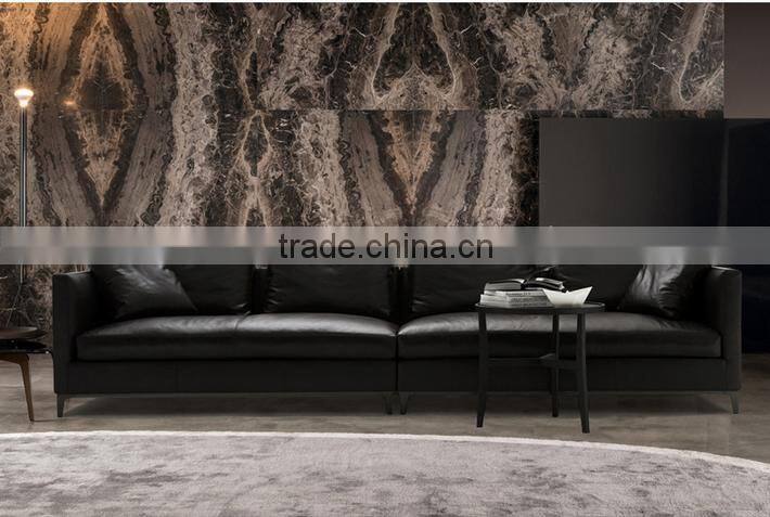Modern elegant leather sofa set in black New design 2016