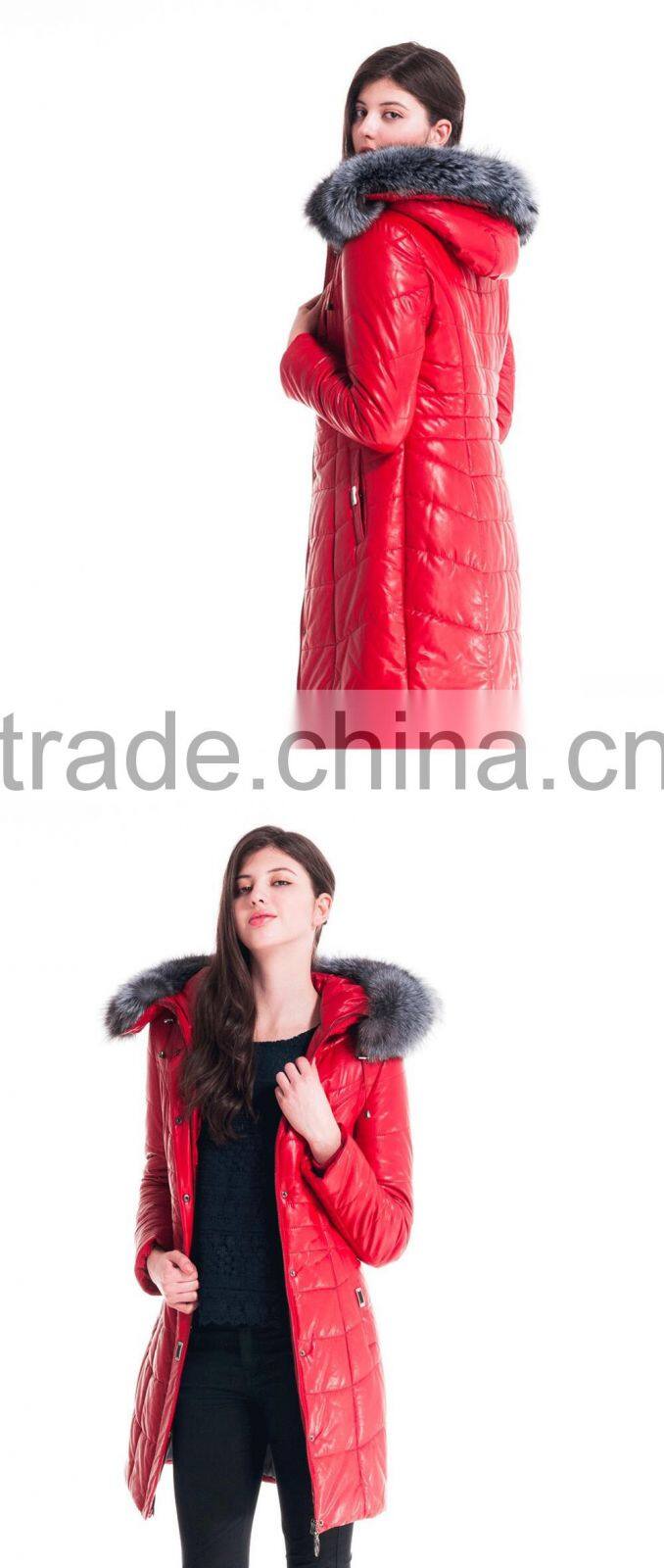 2015 Winter Women Medium Length Slim Fit Coat With Brown Fox Hat Overcoat