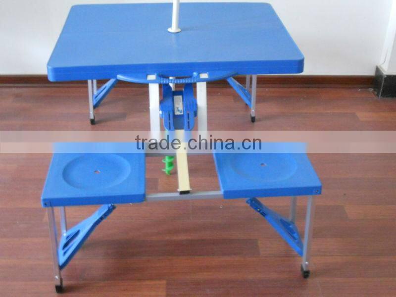 Outdoor Portable Folding Plastic Camping Picnic Table with 4 Chairs and 1 parasol