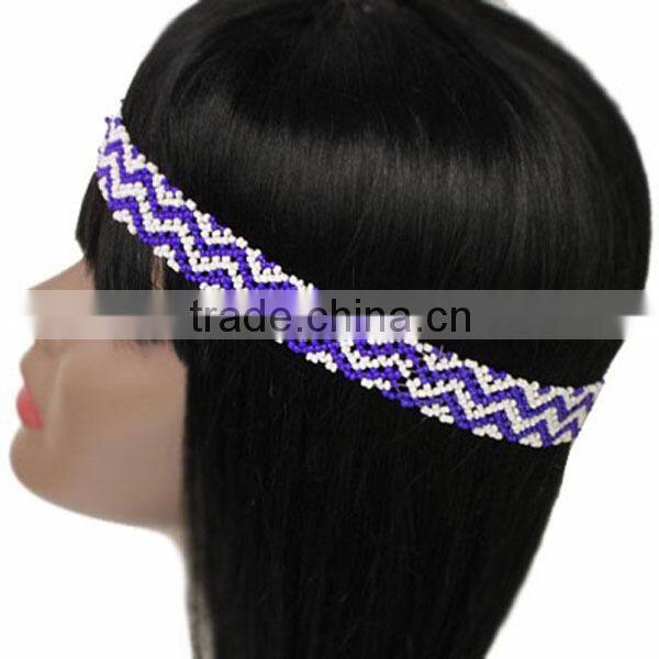 BRAIDED FASHION SEED BEADED STRETCH HEADBAND FASHION HAIR JEWELRY
