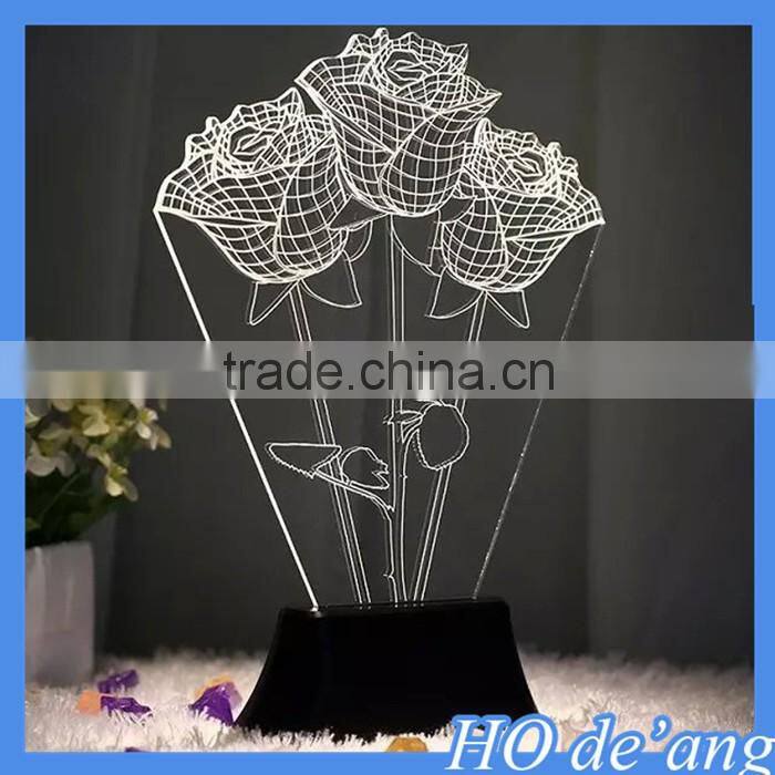 Hogift hot selling LED USB table lamp creative 3d rose-shaped acrylic battery table lamp MHo-230