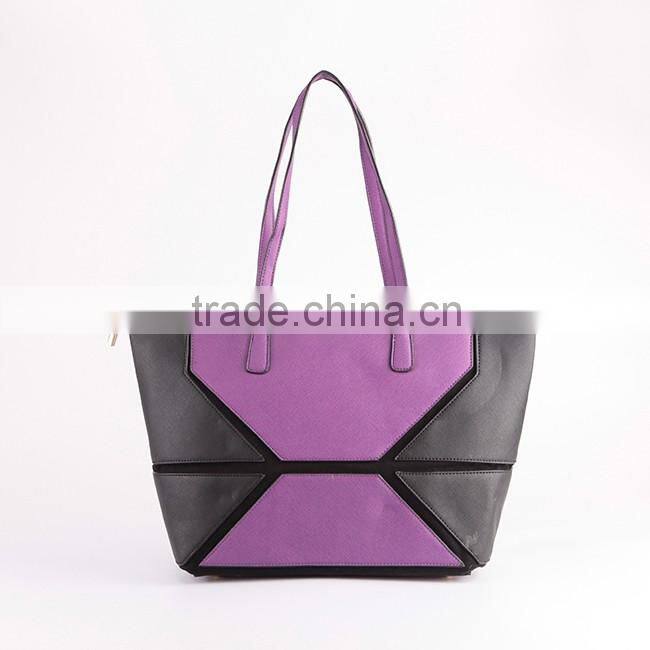 4189 Lastest Design Wholesale Price Color Block PU Material Lady Tote Bag